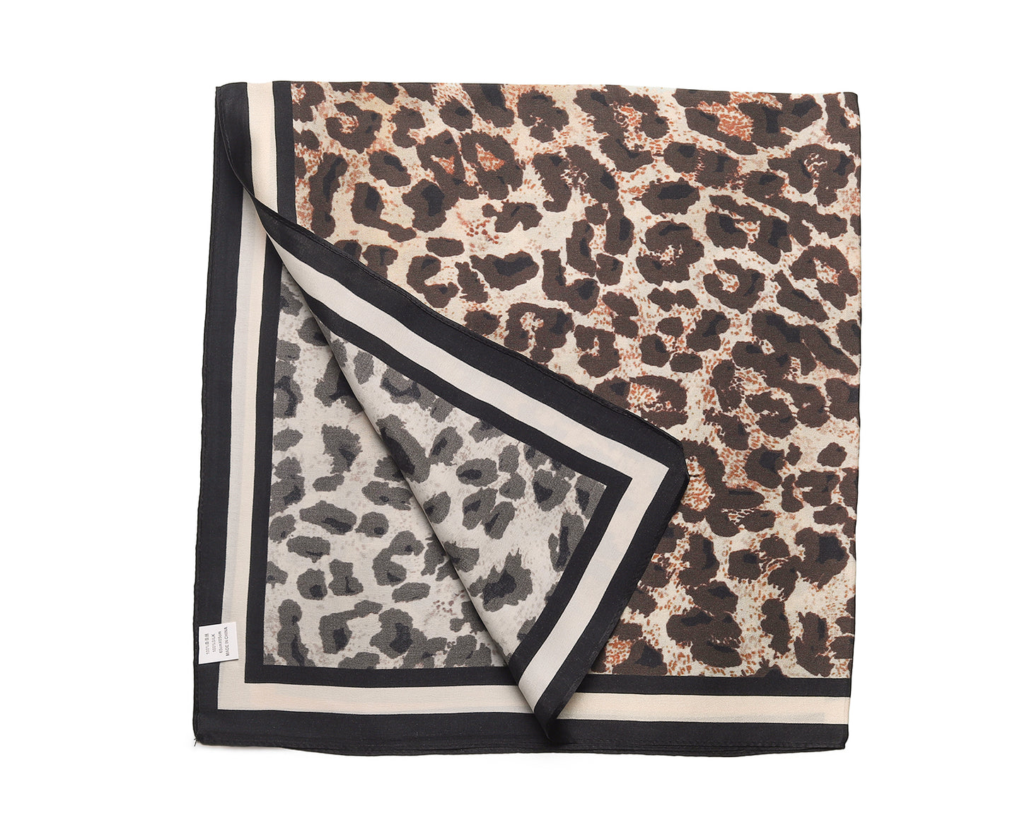BREEZE NOUTHERLY 100% Mulberry Silk Square Scarf for Women, 26'' Versatile Hair Neck Bag Scarf Luxury Gift-Brown Leopard