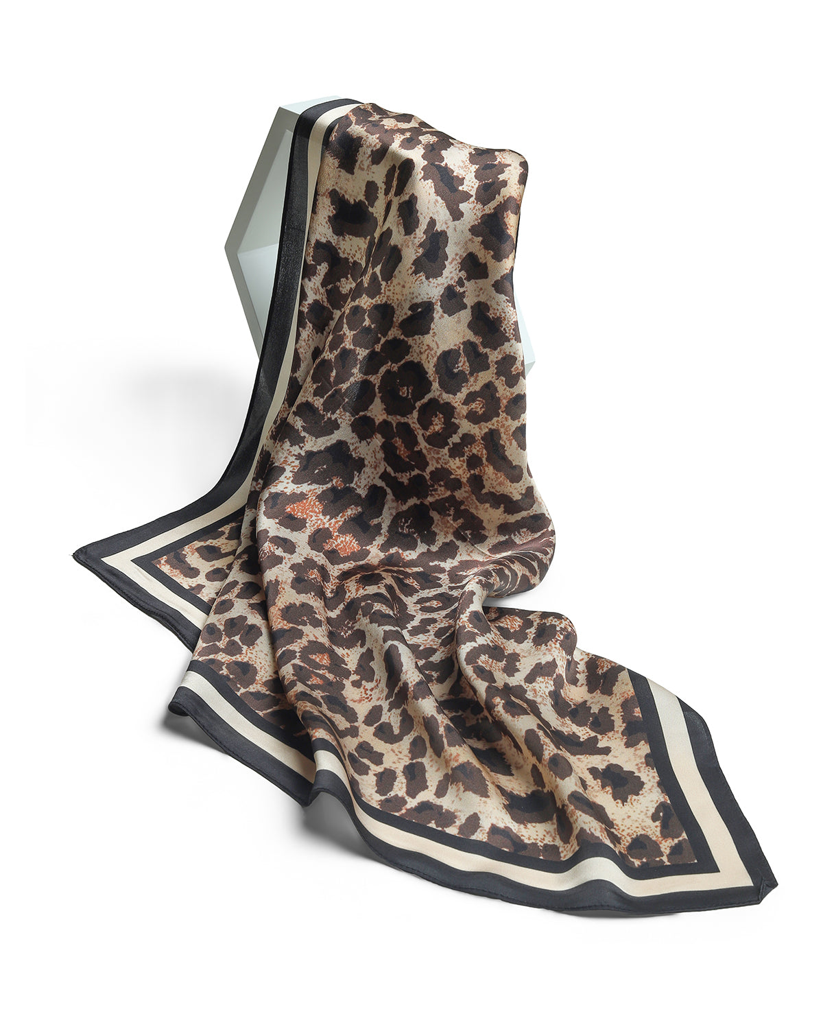 BREEZE NOUTHERLY 100% Mulberry Silk Square Scarf for Women, 26'' Versatile Hair Neck Bag Scarf Luxury Gift-Brown Leopard