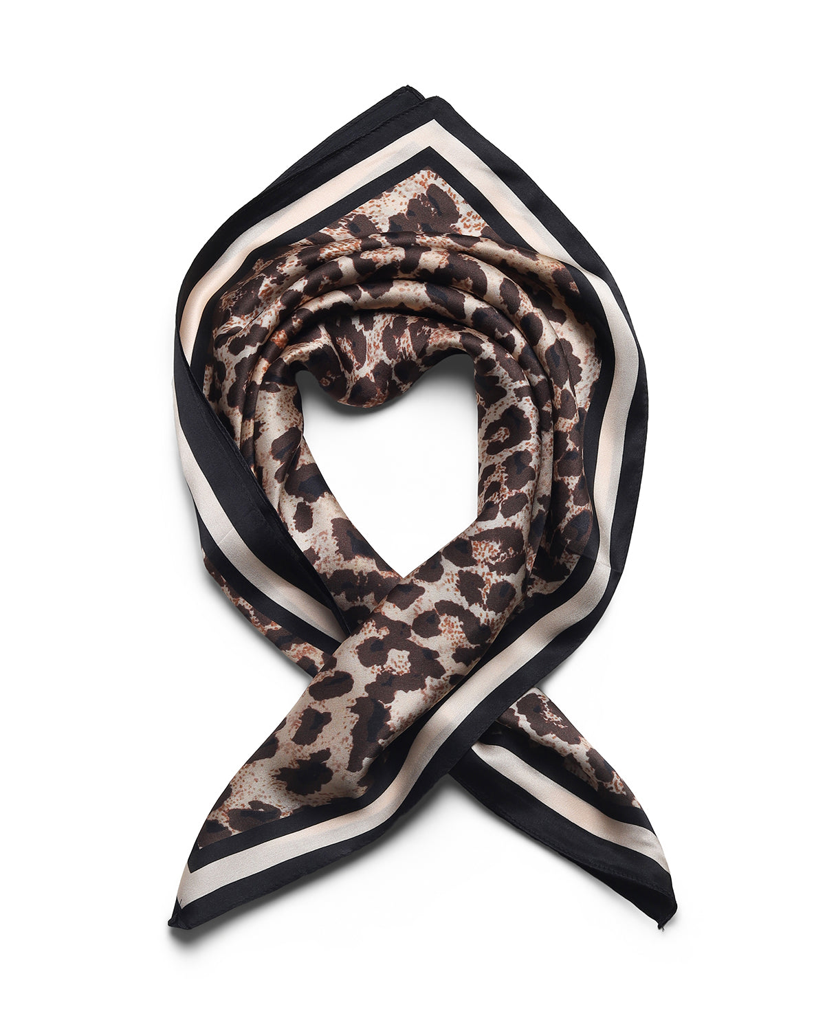 BREEZE NOUTHERLY 100% Mulberry Silk Square Scarf for Women, 26'' Versatile Hair Neck Bag Scarf Luxury Gift-Brown Leopard