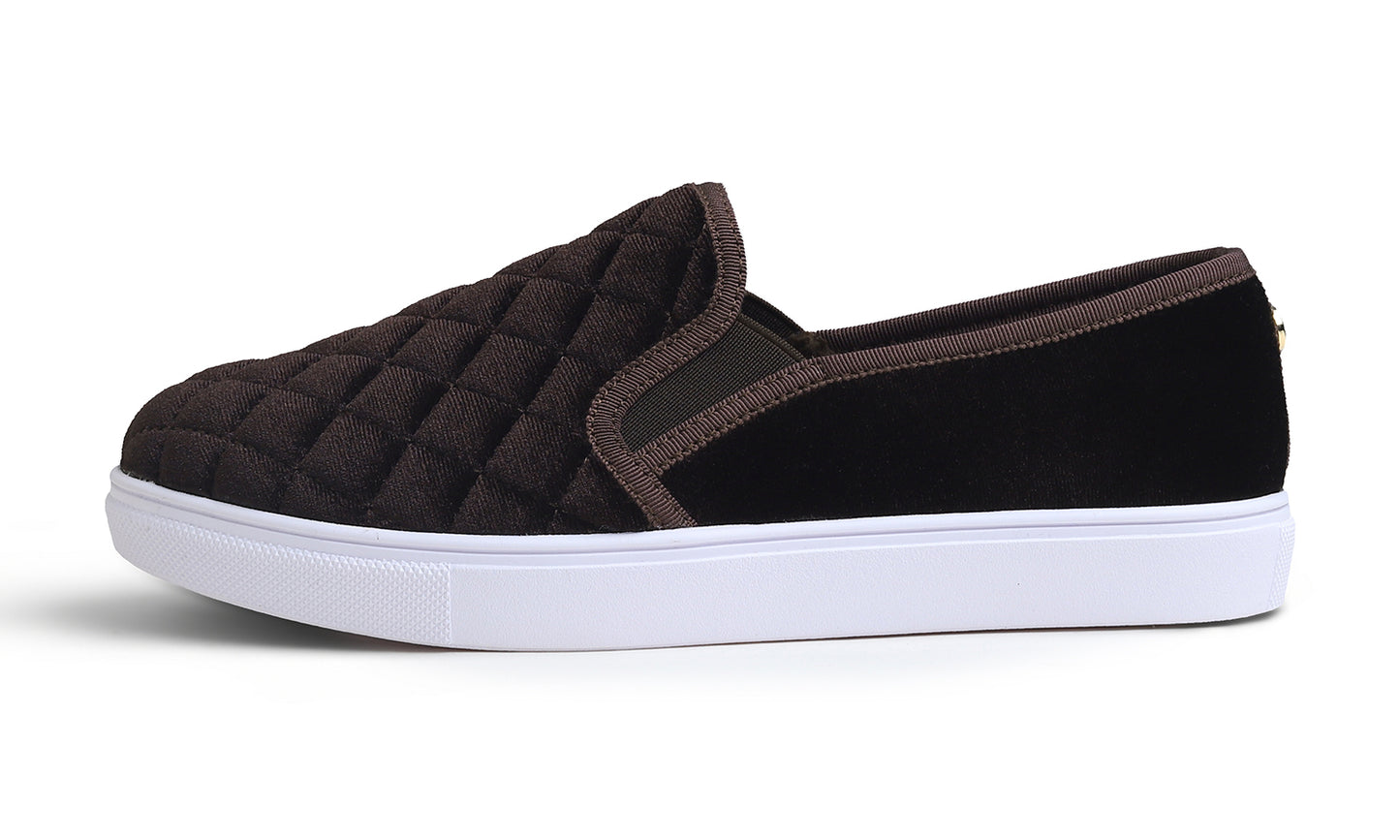 Feversole Women's Casual Slip On Sneaker Comfort Quilted Loafer Flats Velvet Quilted