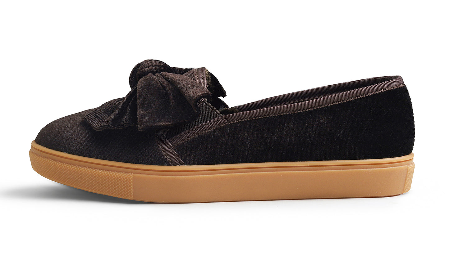 Feversole Women's Casual Slip On Sneaker Fashion Bow Tie Loafer Flats Velvet Fur Lined