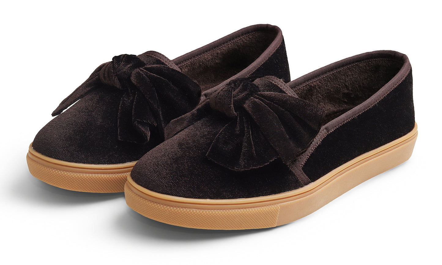 Feversole Women's Casual Slip On Sneaker Fashion Bow Tie Loafer Flats Velvet Fur Lined