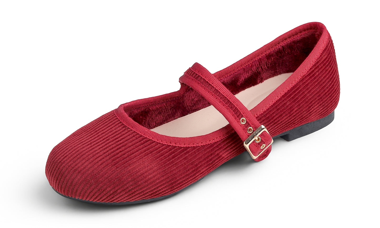Feversole Women's Soft Cushion Extra Padded Comfort Round Toe Mary Jane Breathable Fabric Fashion Ballet Flats Walking Shoes Corduroy