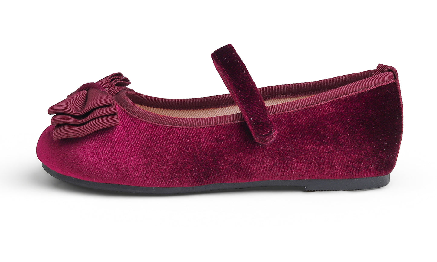 Feversole Girls Cute Dress Mary Jane Shoes Bow Tie Sunday Holiday Ballet Flats Velvet With Tri Bow