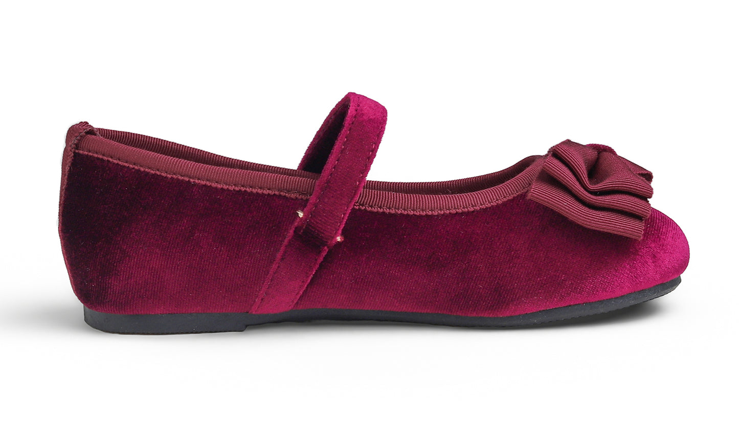 Feversole Girls Cute Dress Mary Jane Shoes Bow Tie Sunday Holiday Ballet Flats Velvet With Tri Bow