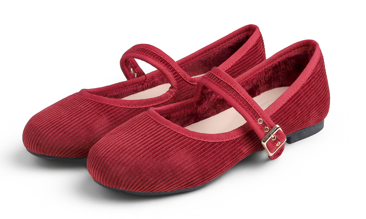 Feversole Women's Soft Cushion Extra Padded Comfort Round Toe Mary Jane Breathable Fabric Fashion Ballet Flats Walking Shoes Corduroy