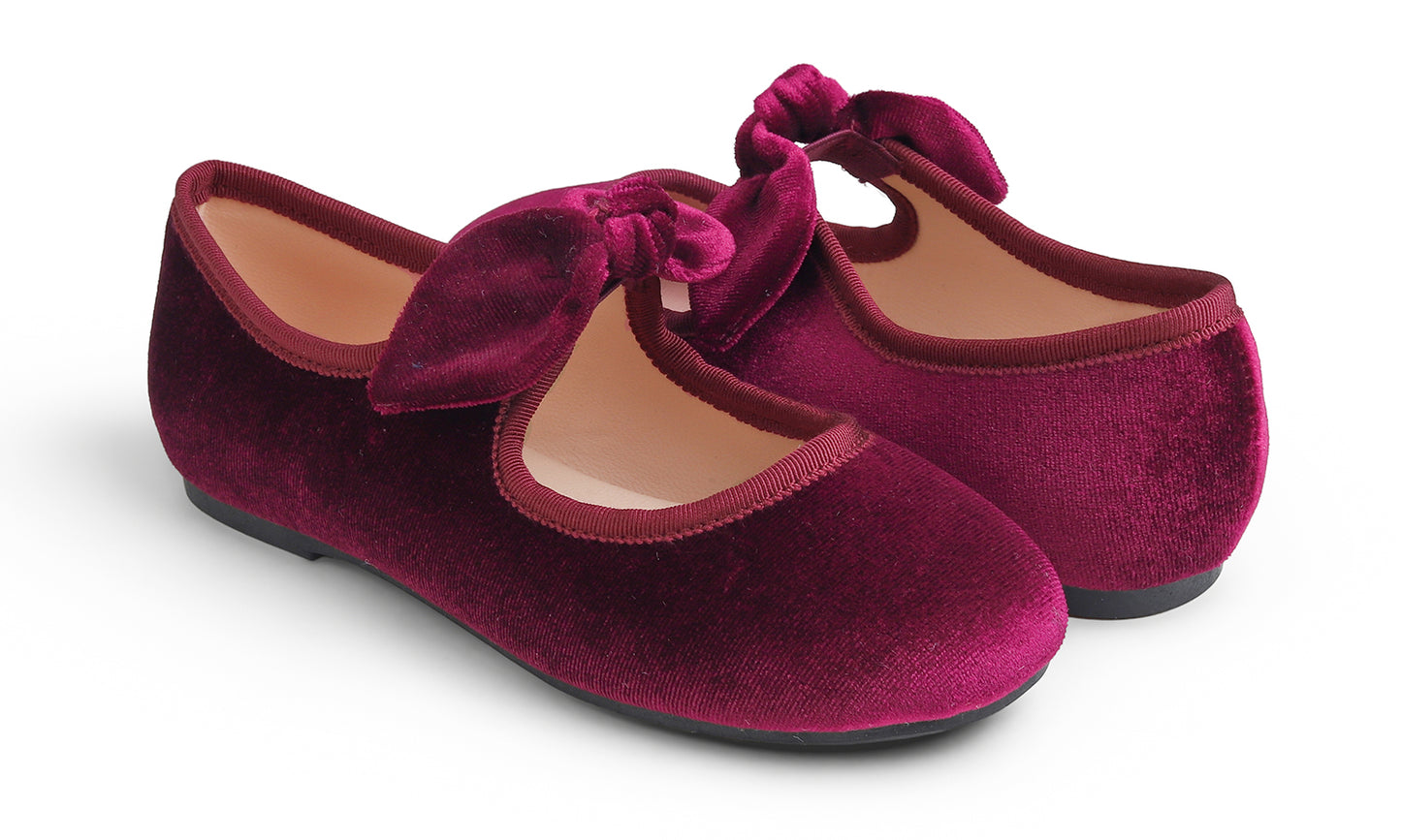 Feversole Girls Cute Dress Mary Jane Shoes Little Kids Casual Buckle Strap Flats Velvet Bow Elastic
