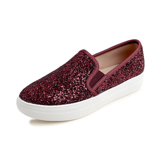 Feversole Women's Fashion Slip On Sneaker Casual Platform Loafers Glitter