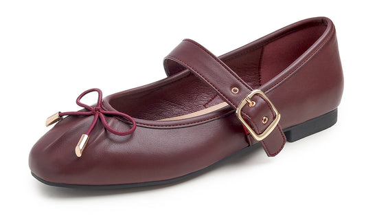 Feversole Women's Mary Jane Fashion Square Toe Easy Buckle Slip On Flats Vegan Leather Wrinkle Bow Deco