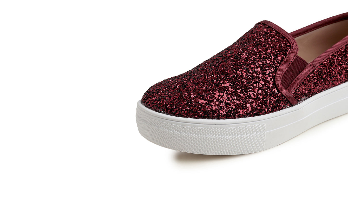 Feversole Women's Fashion Slip On Sneaker Casual Platform Loafers Glitter
