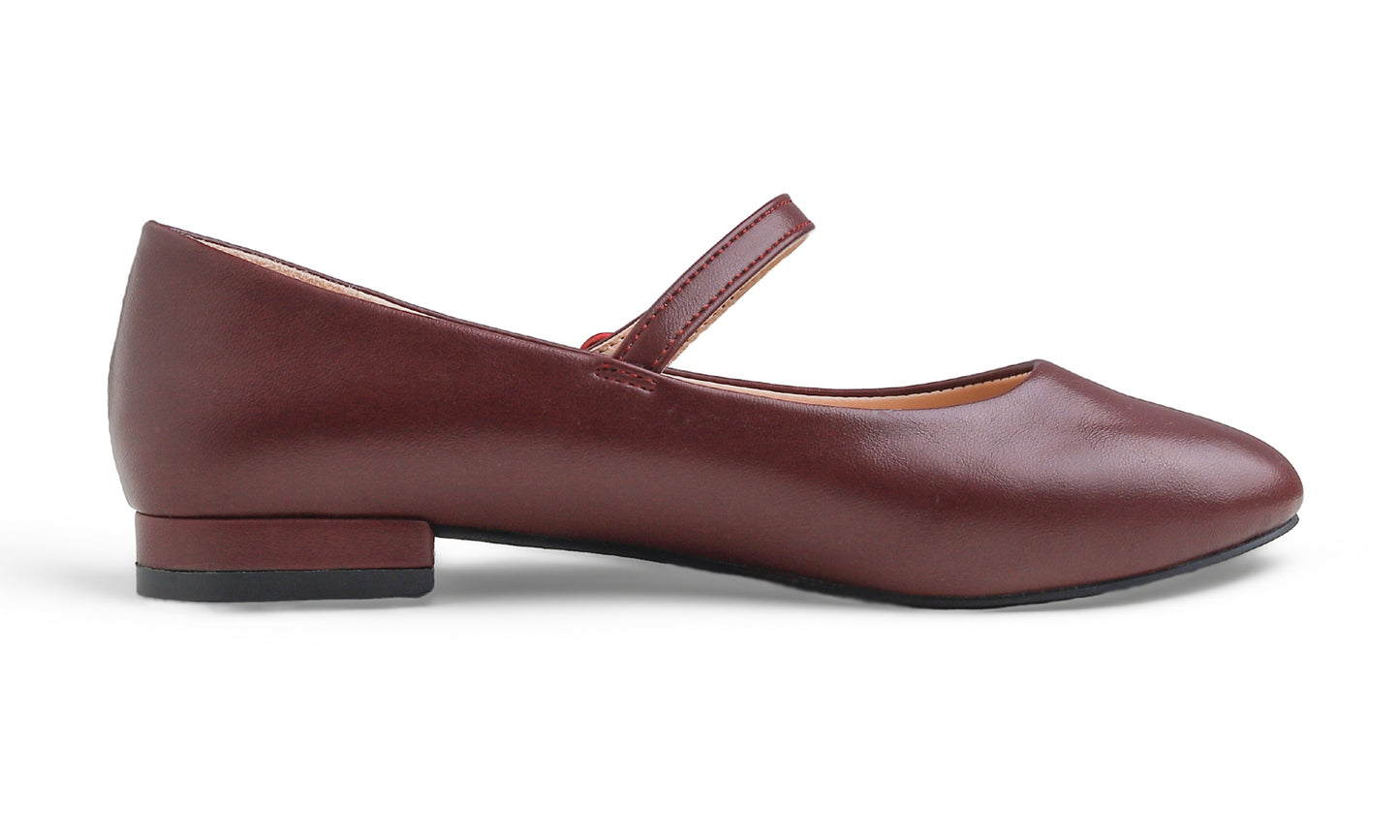 Feversole Mary Jane Flat - Burgundy
