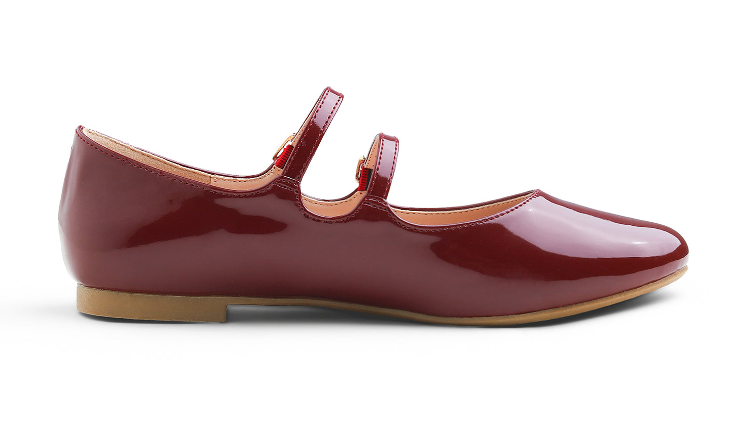 Feversole Mary Jane Flat - Burgundy