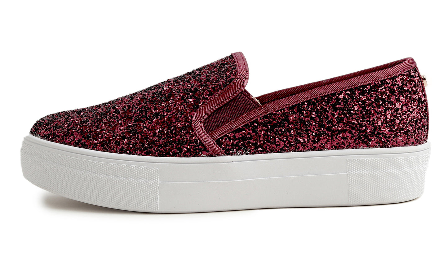 Feversole Women's Fashion Slip On Sneaker Casual Platform Loafers Glitter