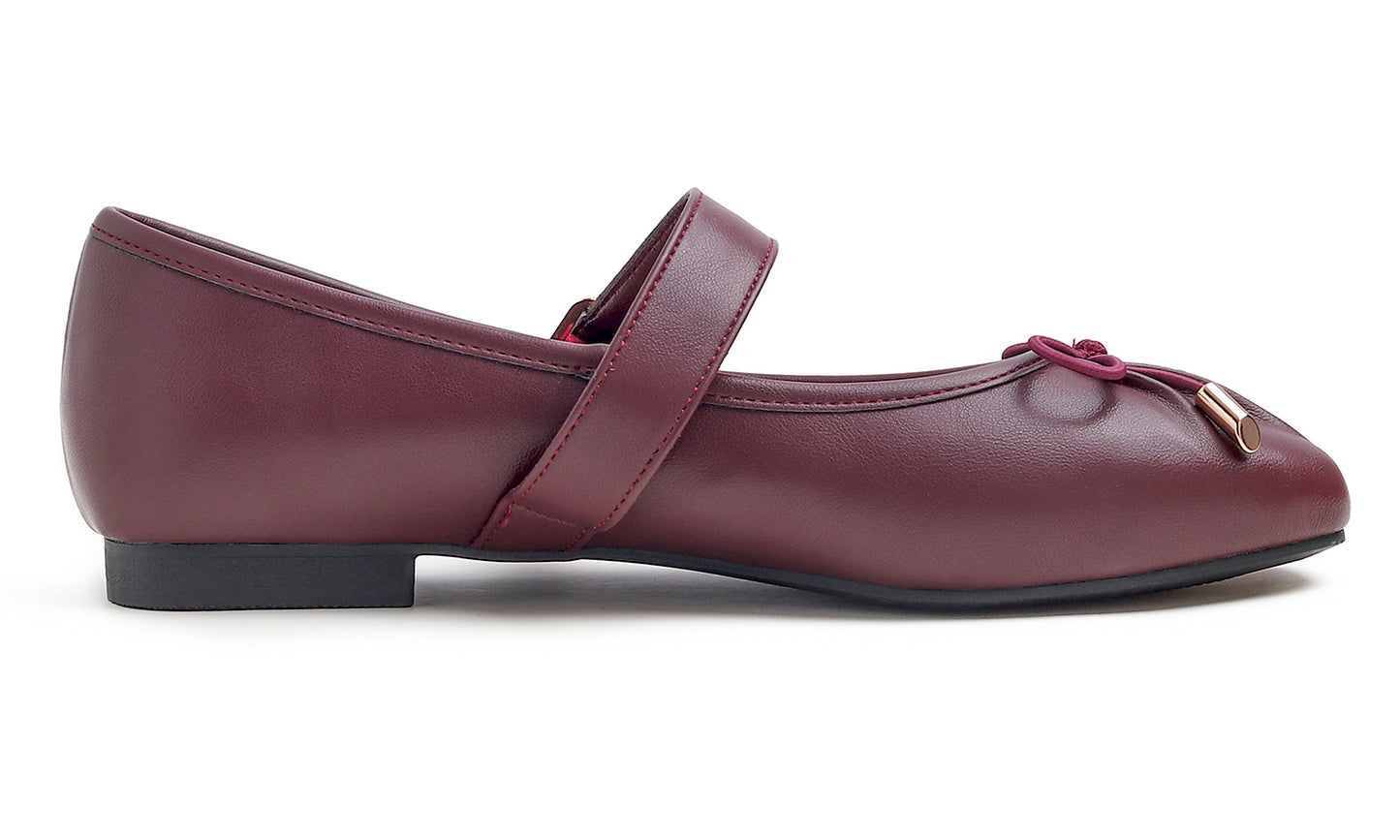 Feversole Women's Mary Jane Fashion Square Toe Easy Buckle Slip On Flats Vegan Leather Wrinkle Bow Deco