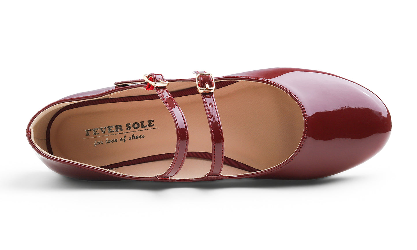 Feversole Mary Jane Flat - Burgundy
