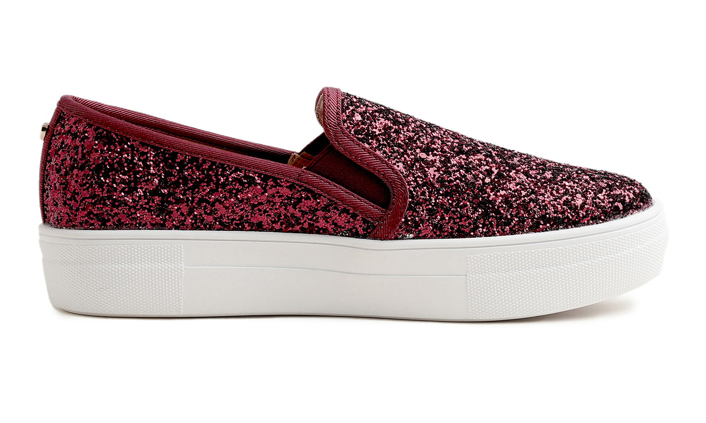 Feversole Women's Fashion Slip On Sneaker Casual Platform Loafers Glitter