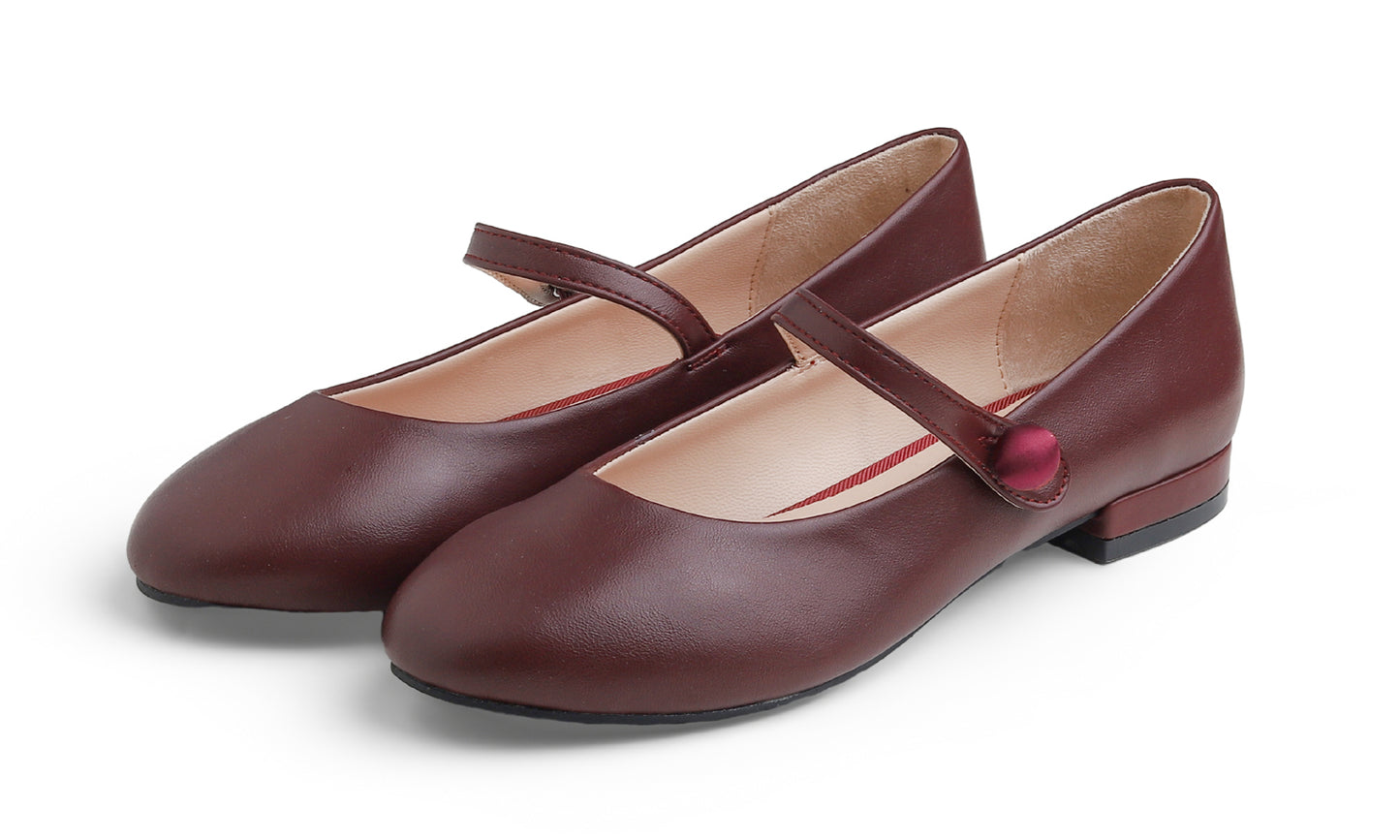 Feversole Mary Jane Flat - Burgundy