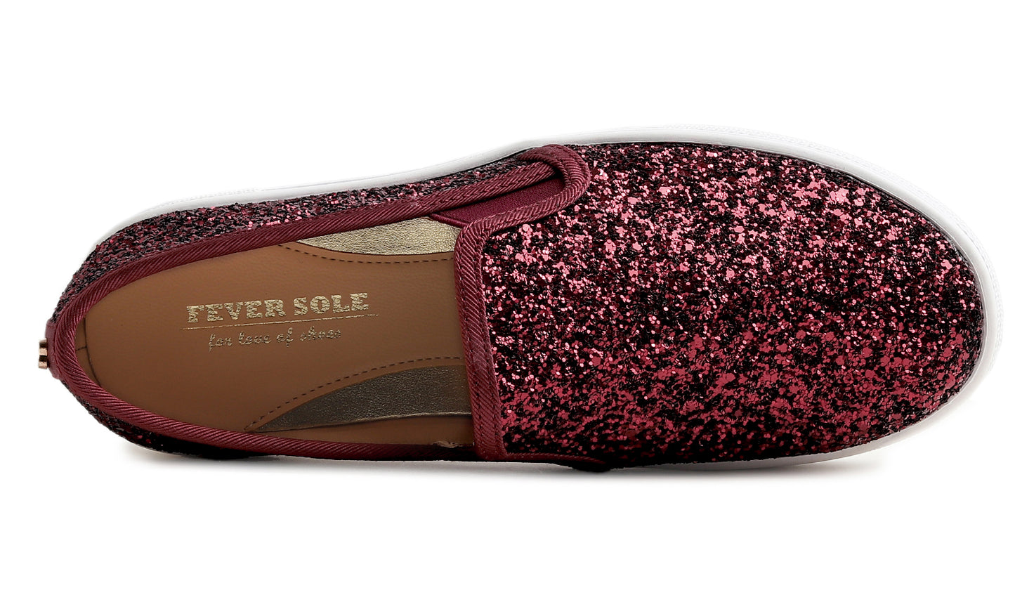 Feversole Women's Fashion Slip On Sneaker Casual Platform Loafers Glitter