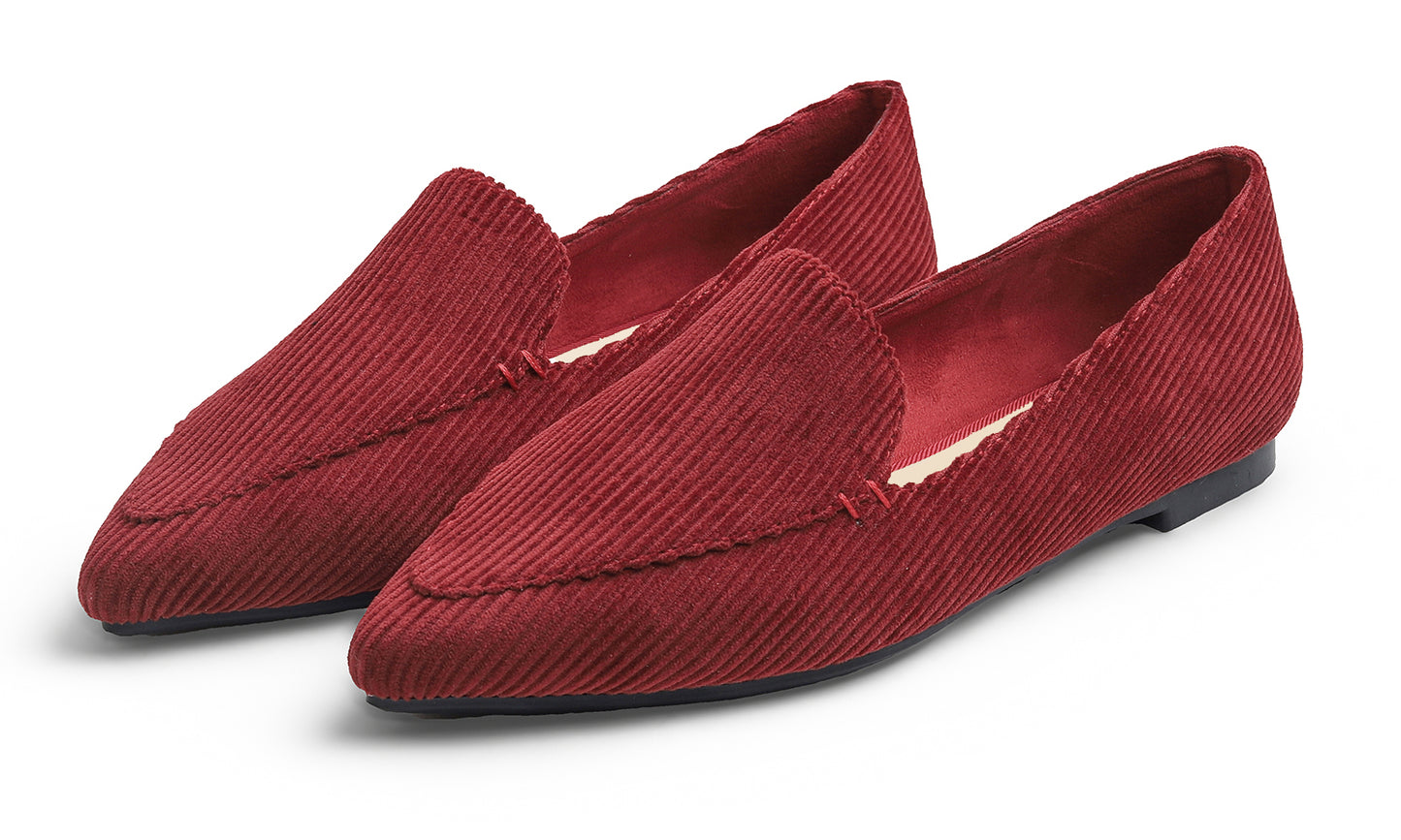 Feversole Women's Loafer Flat Pointed Fashion Slip On Comfort Soft Driving Office Shoes Corduroy