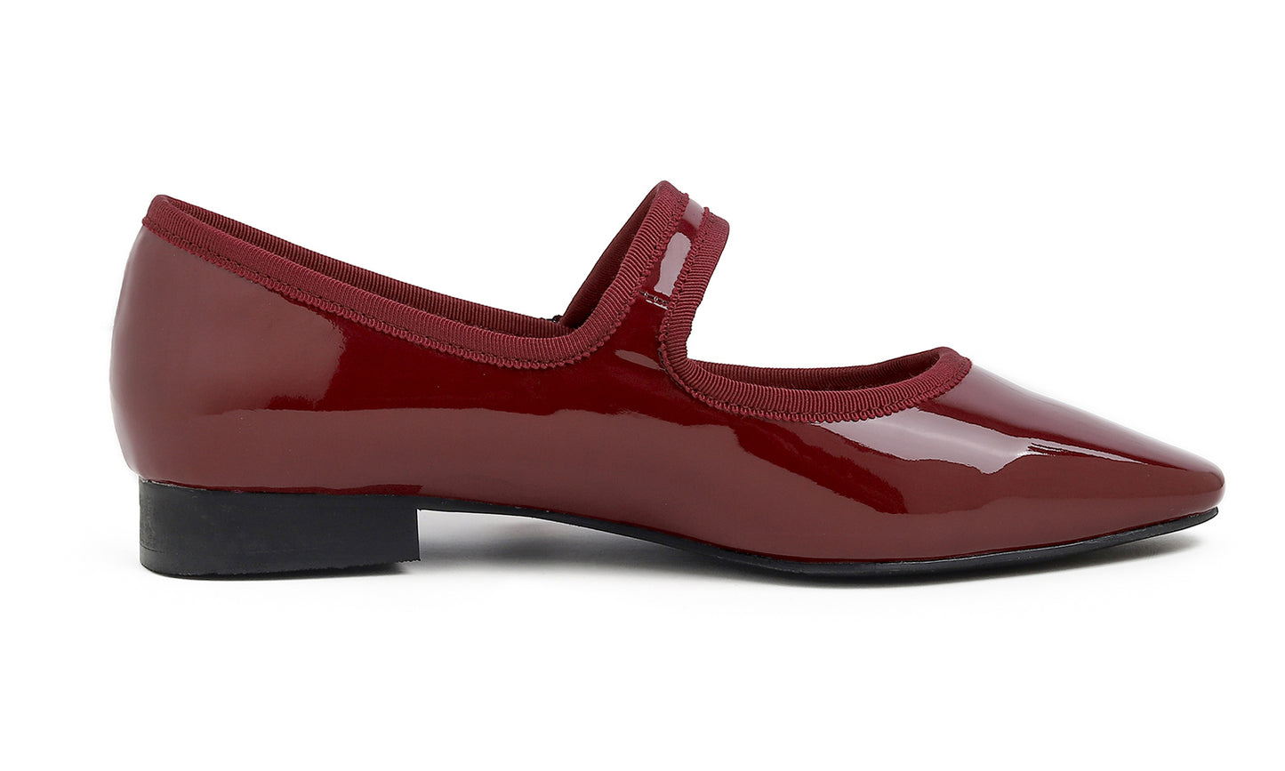 Feversole Women's Mary Jane Fashion Square Toe Easy Buckle Low Heel Slip On Flats Patent Vegan Leather Rhinestones