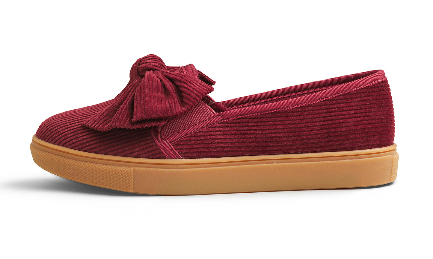 Feversole Women's Casual Slip On Sneaker Fashion Bow Tie Loafer Flats Corduroy Fur Lined