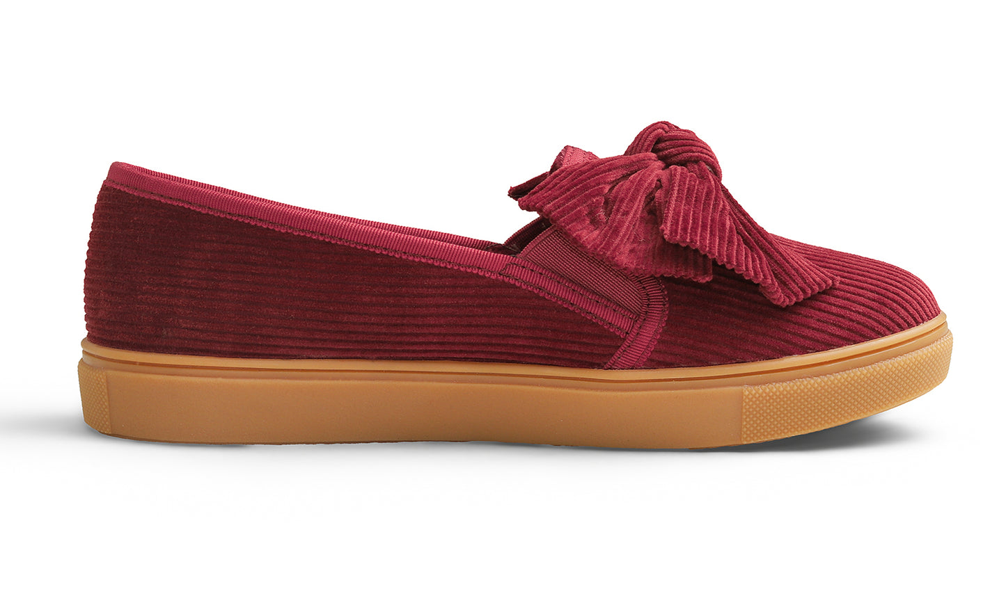 Feversole Women's Casual Slip On Sneaker Fashion Bow Tie Loafer Flats Corduroy Fur Lined
