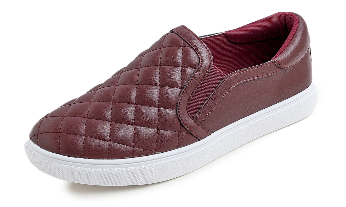 Feversole Women's Casual Slip On Sneaker Comfortable Quilted Loafer Travel Walking Shoes Vegan Leather Quilted