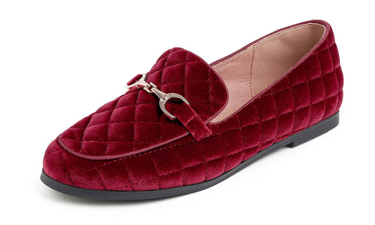 Feversole Women's Fashion Comfortable Penny Loafer Buckle Dressy Shoes Velvet Quilted