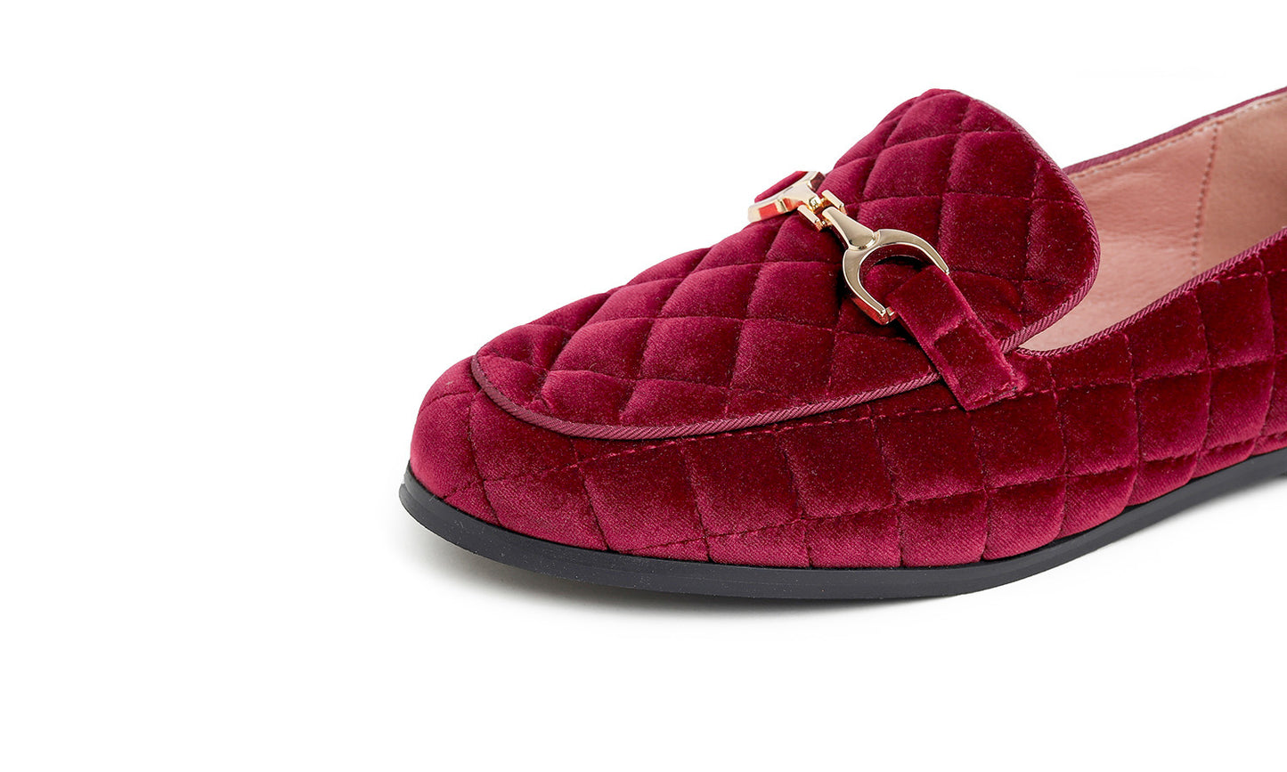 Feversole Women's Fashion Comfortable Penny Loafer Buckle Dressy Shoes Velvet Quilted