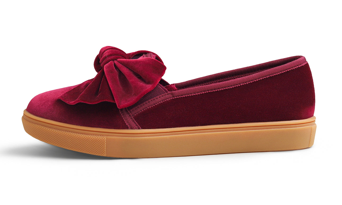 Feversole Women's Casual Slip On Sneaker Fashion Bow Tie Loafer Flats Velvet Fur Lined