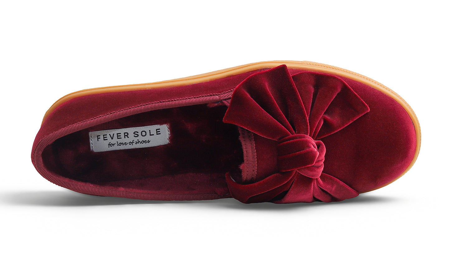 Feversole Women's Casual Slip On Sneaker Fashion Bow Tie Loafer Flats Velvet Fur Lined
