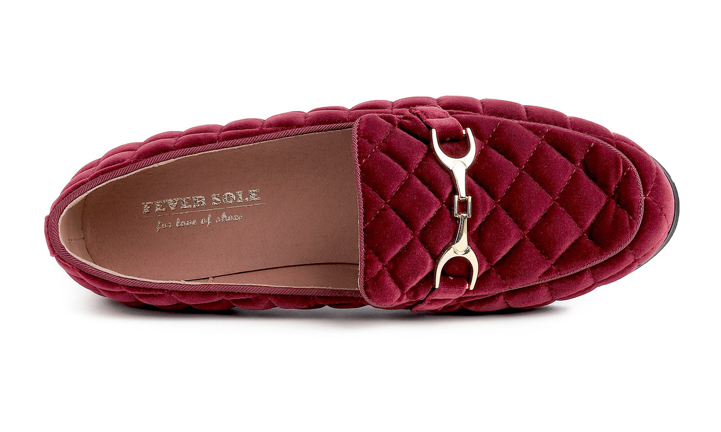 Feversole Women's Fashion Comfortable Penny Loafer Buckle Dressy Shoes Velvet Quilted