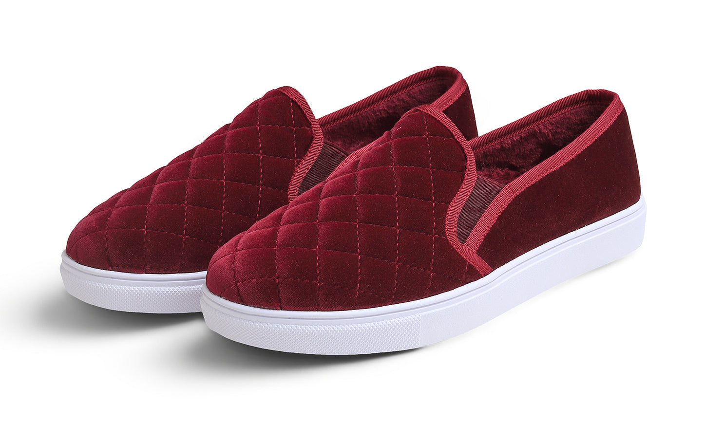 Feversole Women's Casual Slip On Sneaker Comfort Quilted Loafer Flats Velvet Quilted