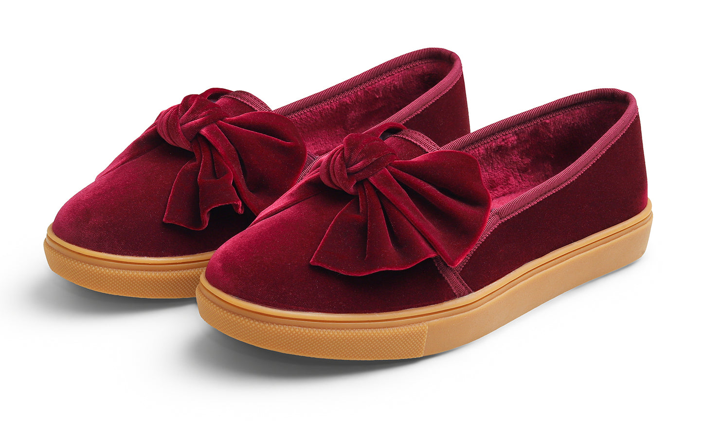 Feversole Women's Casual Slip On Sneaker Fashion Bow Tie Loafer Flats Velvet Fur Lined