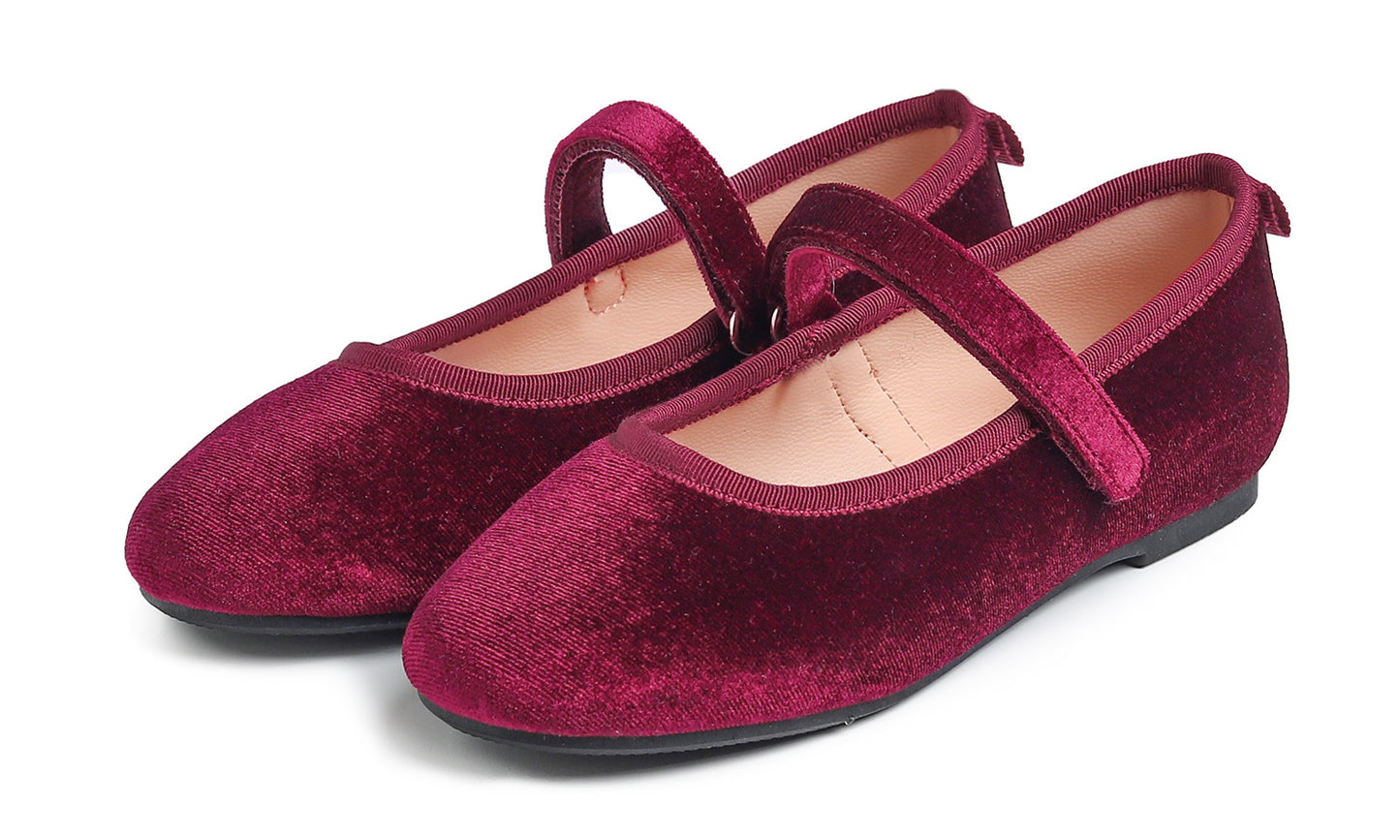 Feversole Girls Cute Dress Mary Jane Shoes Soft Party Holiday Ballet Flats Velvet