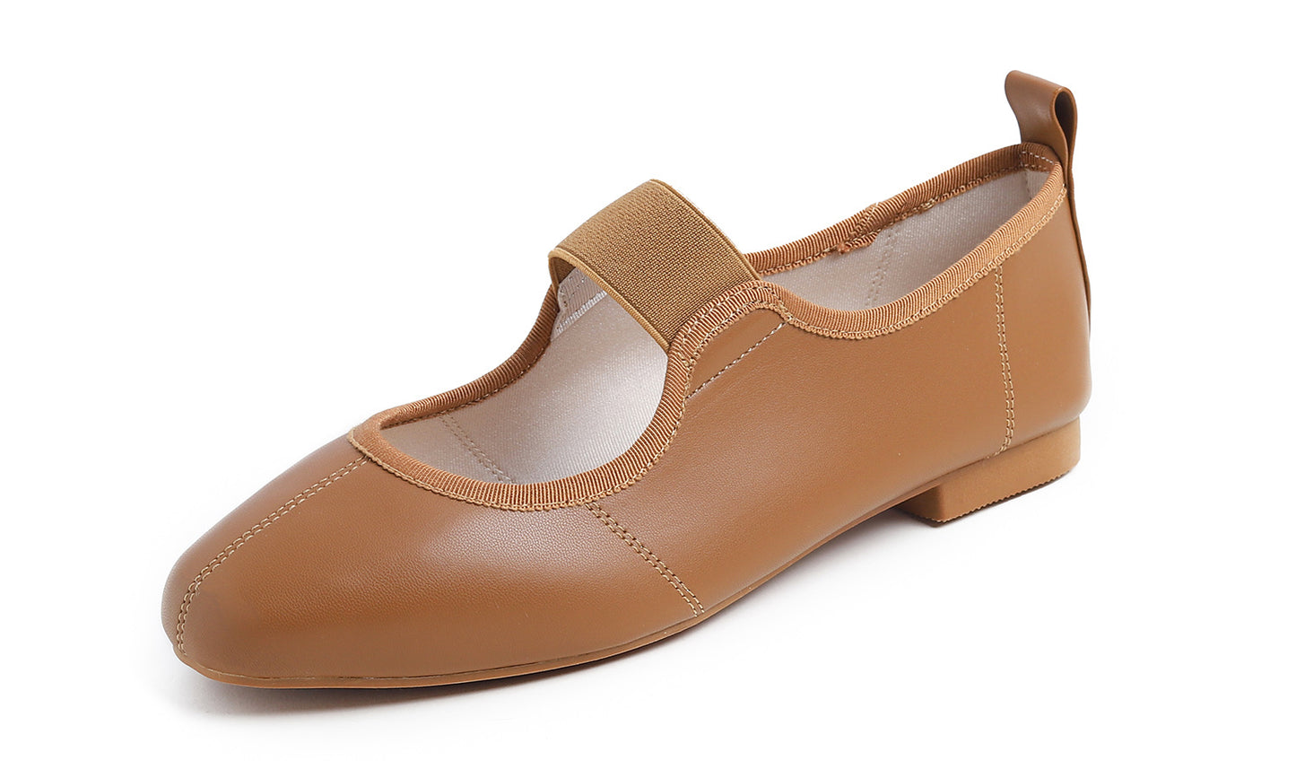 Feversole Women's Cushion Padded Comfort Square Toe Soft Mary Jane Dressy Elastic Strap Easy Slip on Work Office Flats Vegan Leather
