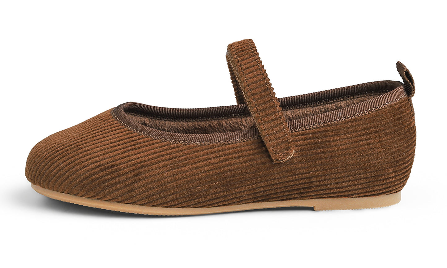 Feversole Girls Cute Dress Mary Jane Shoes Soft Sunday Holiday Ballet Flats Corduroy