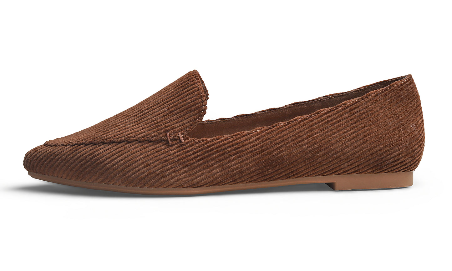 Feversole Women's Loafer Flat Pointed Fashion Slip On Comfort Soft Driving Office Shoes Corduroy
