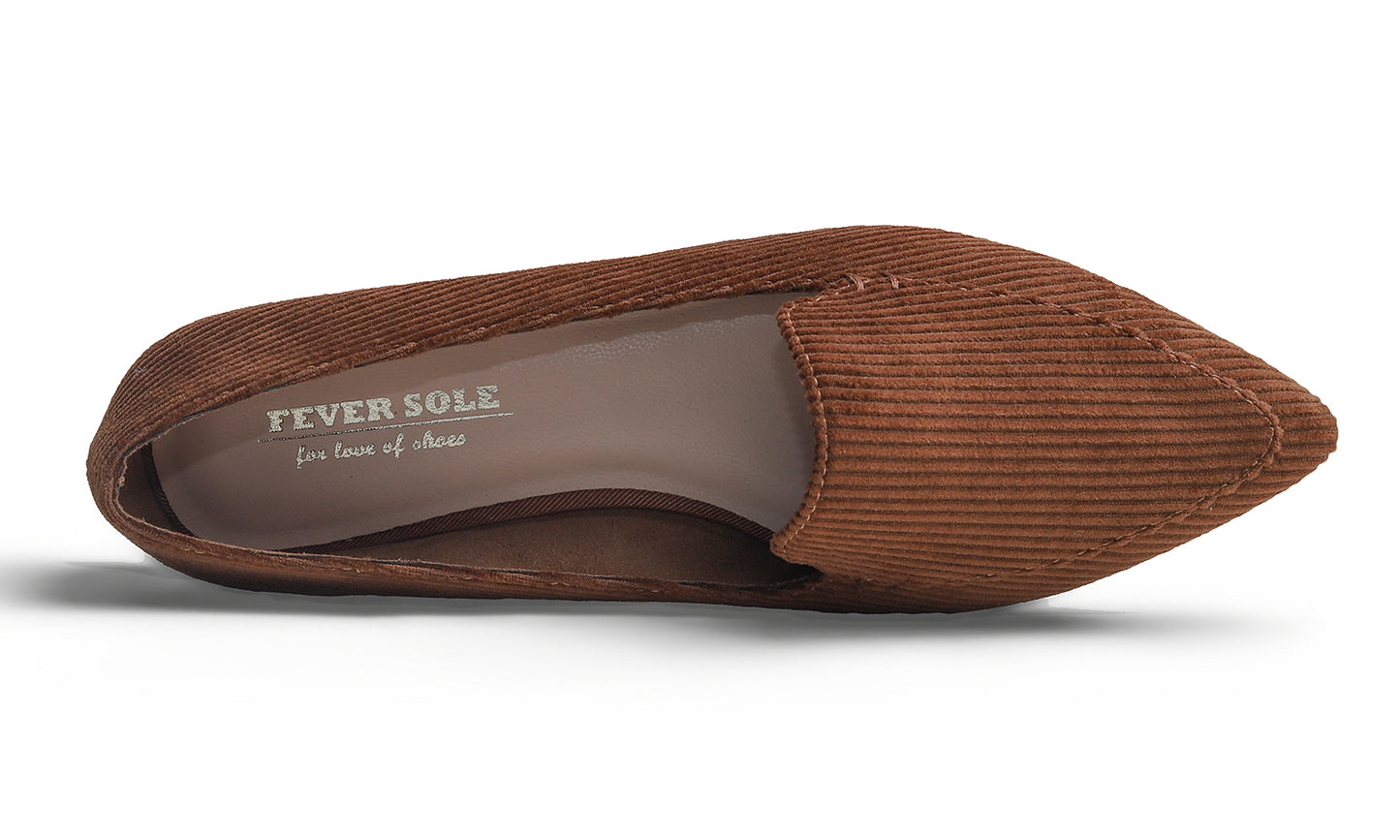 Feversole Women's Loafer Flat Pointed Fashion Slip On Comfort Soft Driving Office Shoes Corduroy