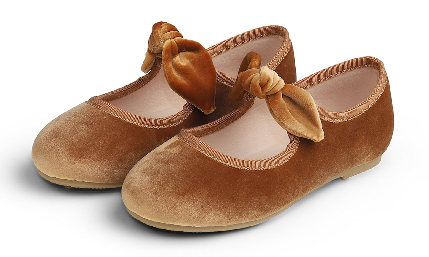 Feversole Girls Cute Dress Mary Jane Shoes Little Kids Casual Buckle Strap Flats Velvet Bow Elastic