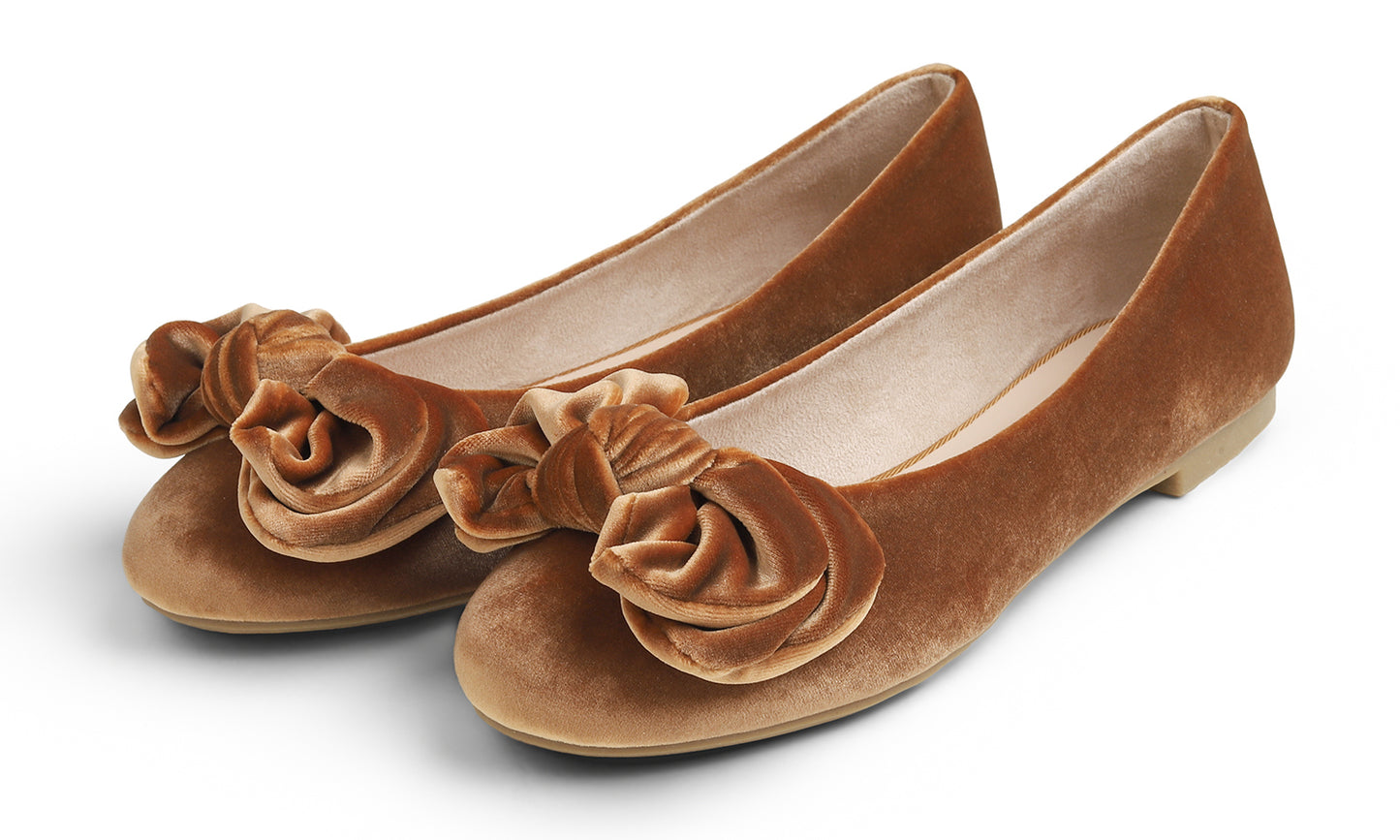 Feversole Women's Round Toe Cute Bow Trim Ballet Flats Velvet Twist Bow