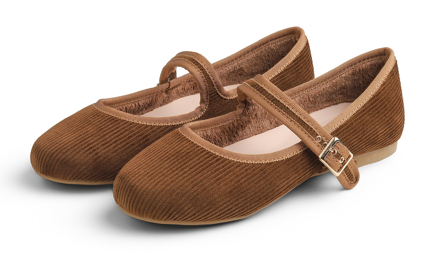 Feversole Women's Soft Cushion Extra Padded Comfort Round Toe Mary Jane Breathable Fabric Fashion Ballet Flats Walking Shoes Corduroy