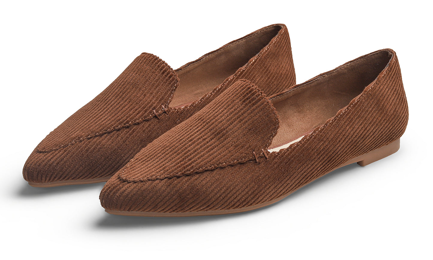 Feversole Women's Loafer Flat Pointed Fashion Slip On Comfort Soft Driving Office Shoes Corduroy