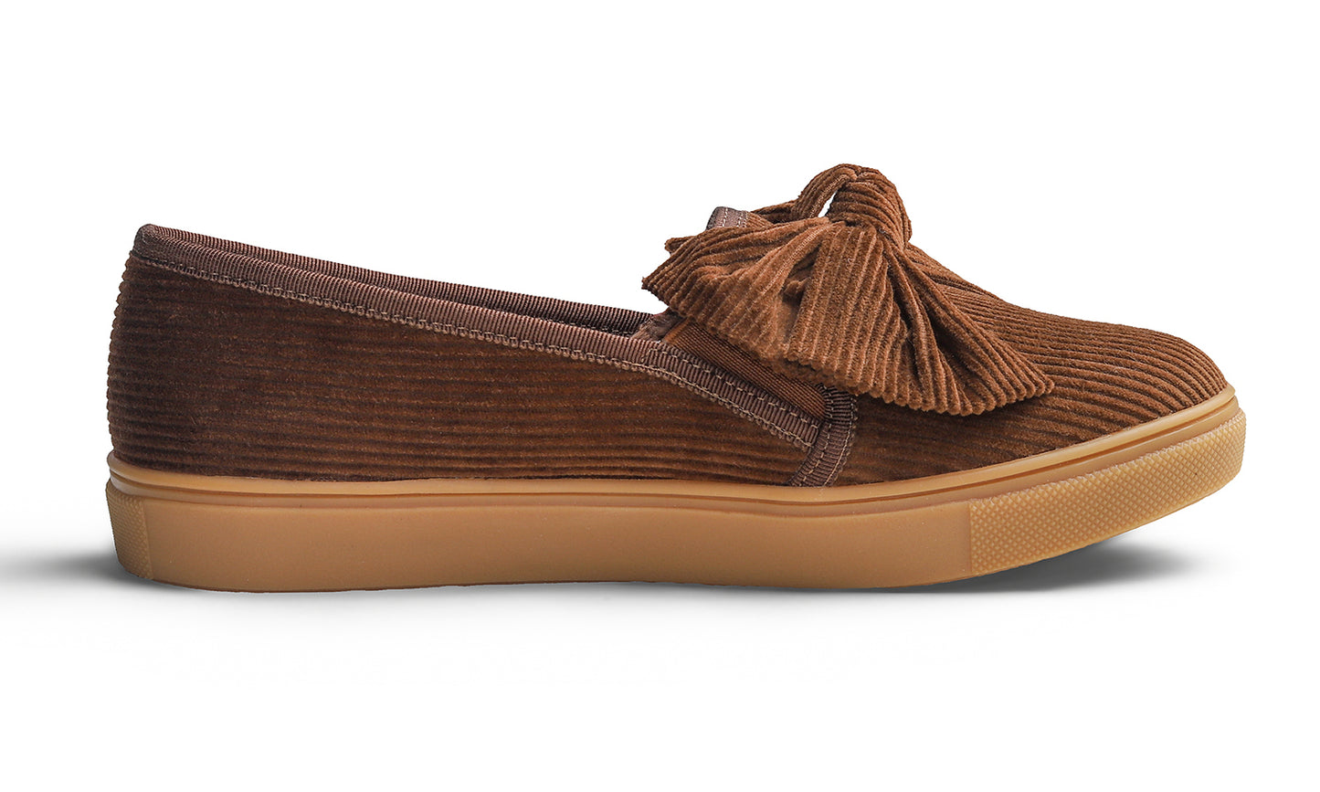 Feversole Women's Casual Slip On Sneaker Fashion Bow Tie Loafer Flats Corduroy Fur Lined