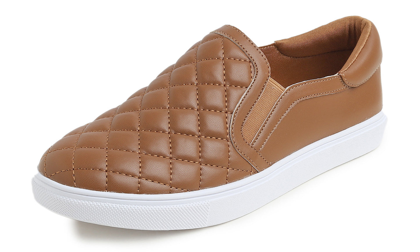 Feversole Women's Casual Slip On Sneaker Comfortable Quilted Loafer Travel Walking Shoes Vegan Leather Quilted