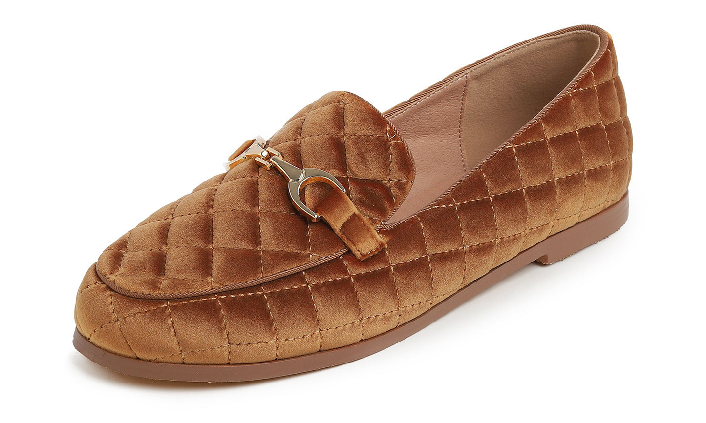 Feversole Women's Fashion Comfortable Penny Loafer Buckle Dressy Shoes Velvet Quilted