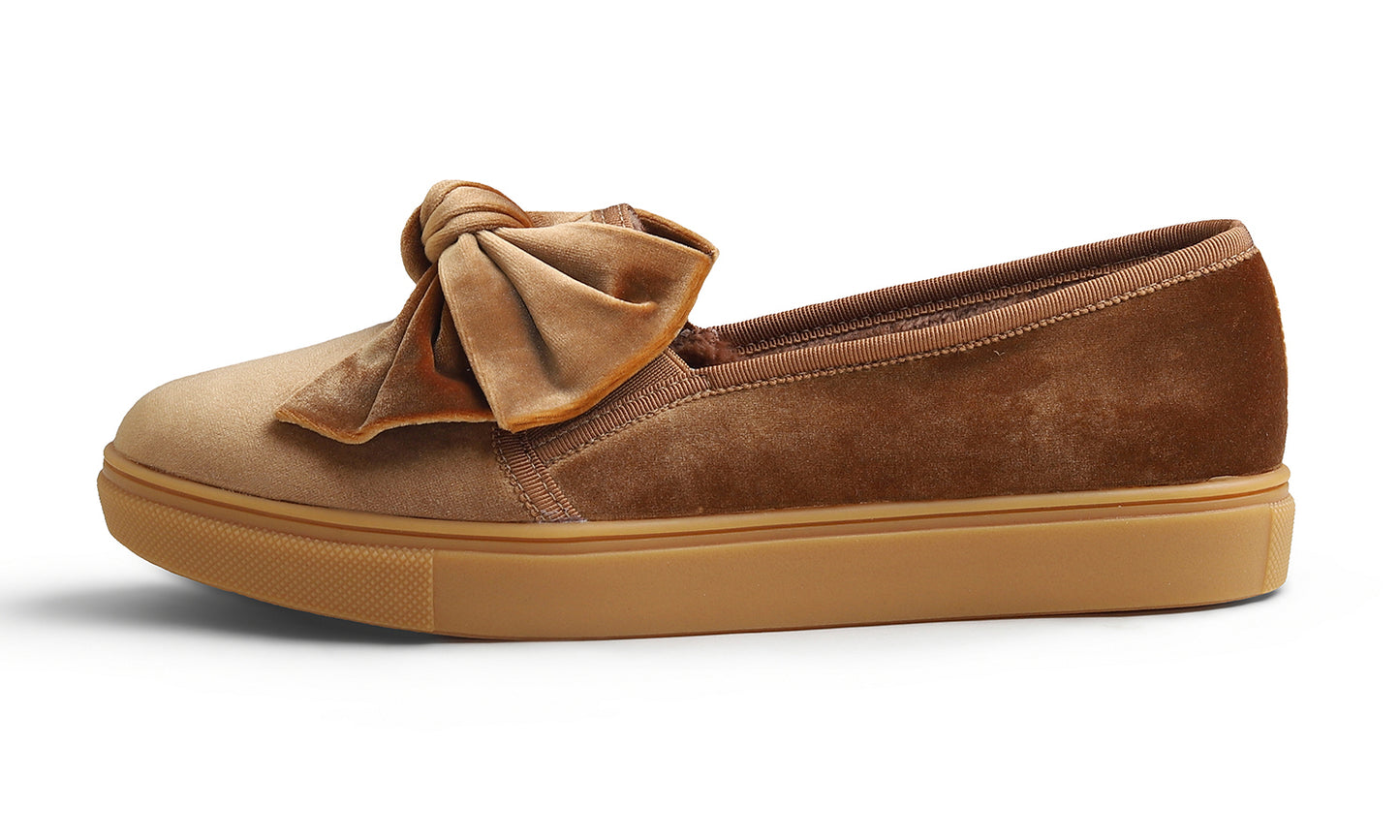 Feversole Women's Casual Slip On Sneaker Fashion Bow Tie Loafer Flats Velvet Fur Lined