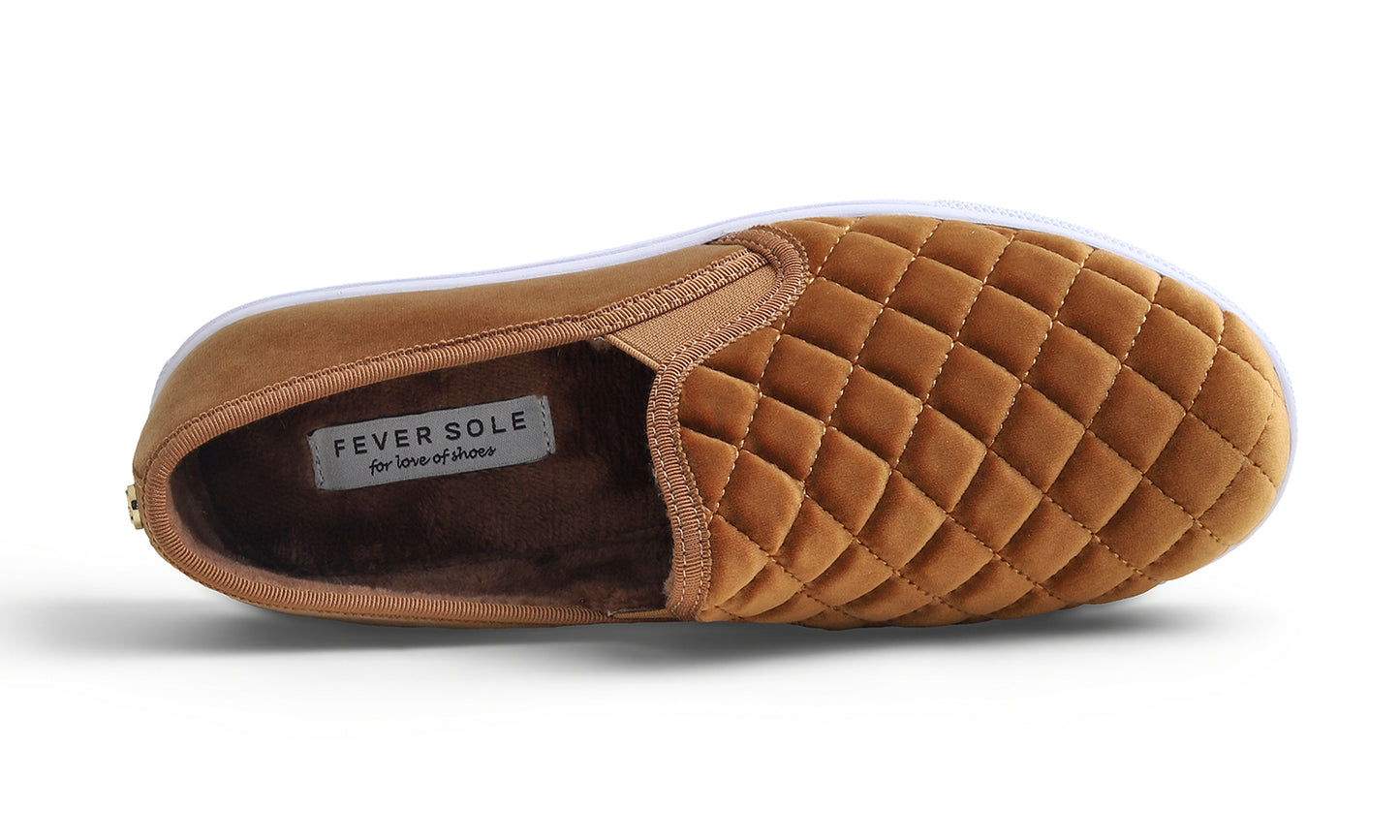 Feversole Women's Casual Slip On Sneaker Comfort Quilted Loafer Flats Velvet Quilted