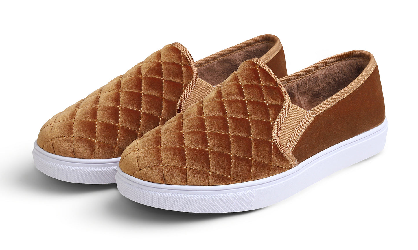 Feversole Women's Casual Slip On Sneaker Comfort Quilted Loafer Flats Velvet Quilted