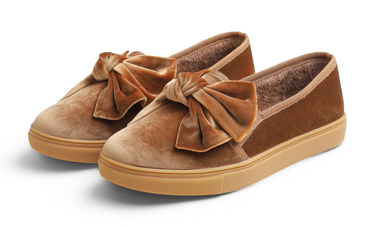 Feversole Women's Casual Slip On Sneaker Fashion Bow Tie Loafer Flats Velvet Fur Lined